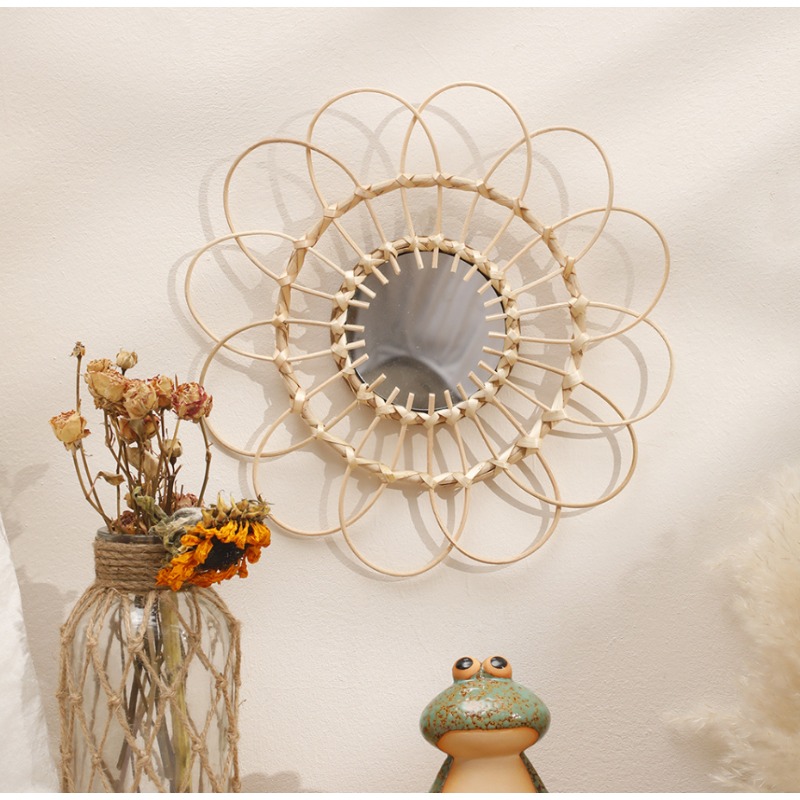 Rattan Mirror Round - Cermin Gantung Rotan Bentuk Bunga Matahari