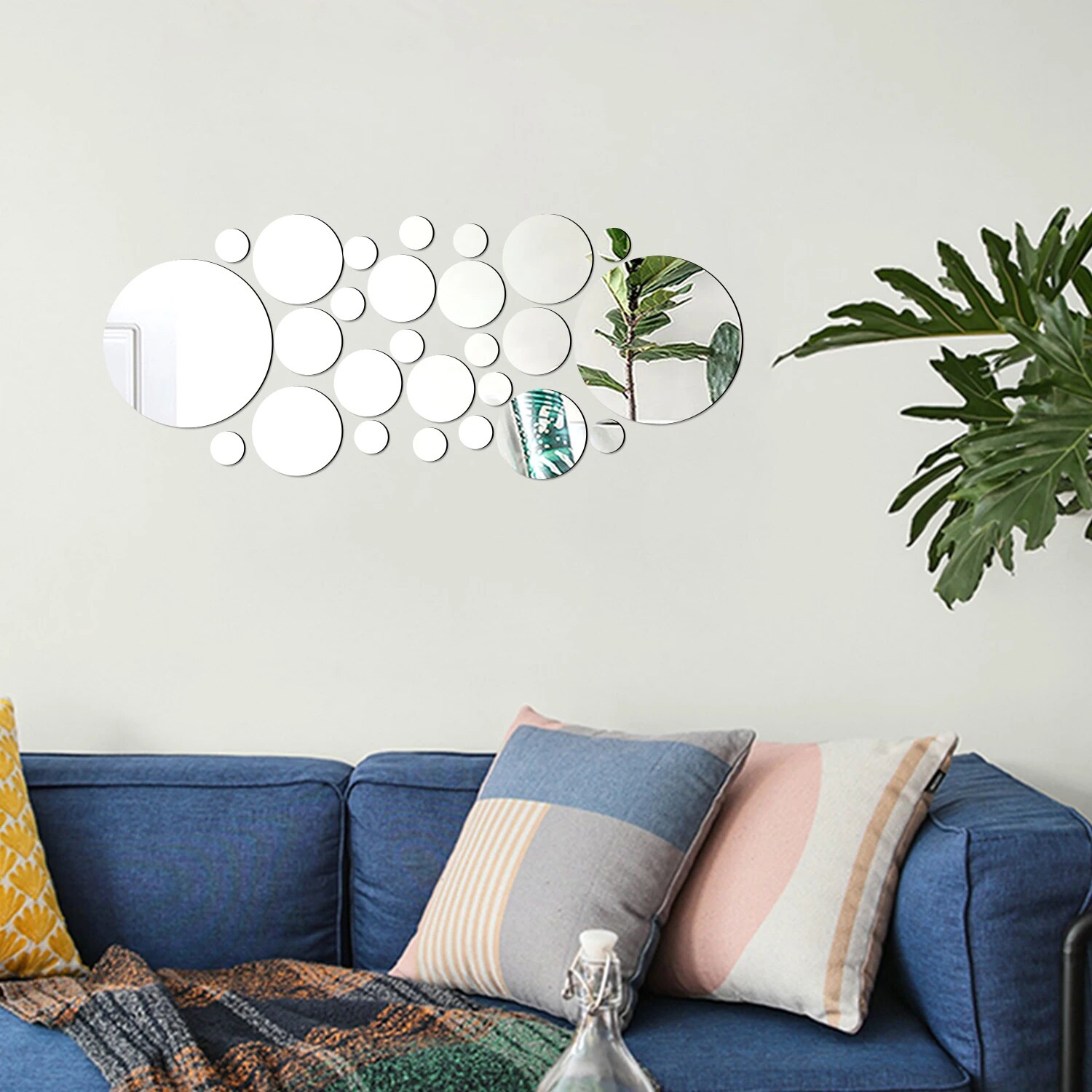 Rattan Mirror Round - Stiker dinding cermin kristal bulat geometris,