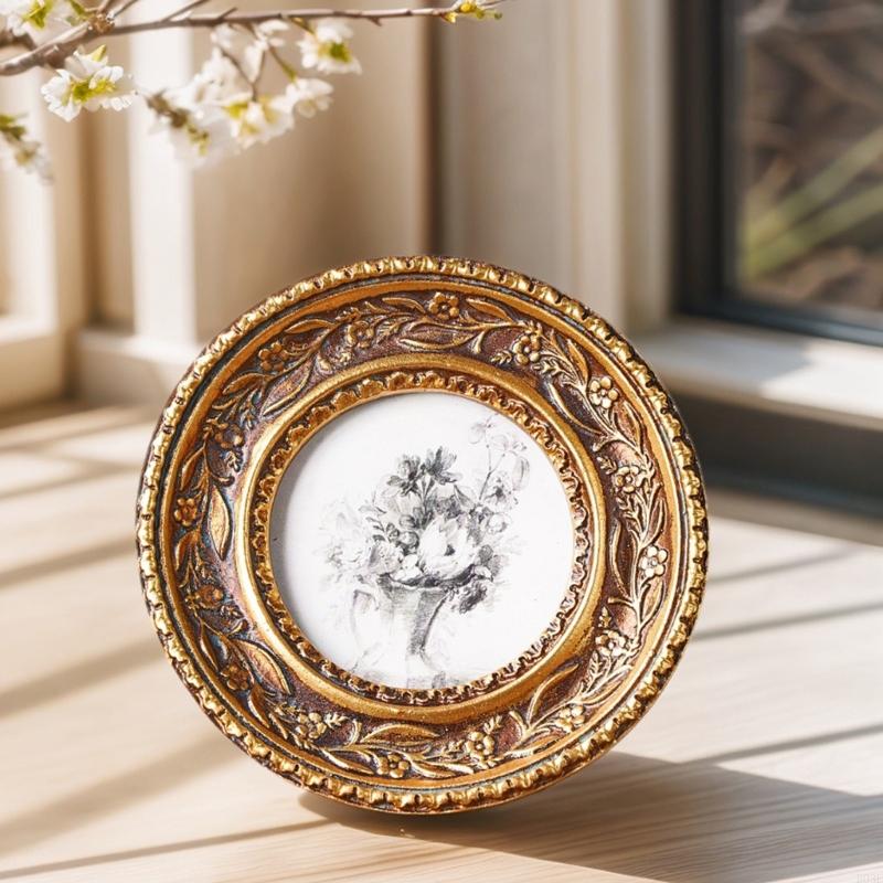 Bingkai Foto Bulat Emas Perung - Rattan Mirror Round ulasan dan harga