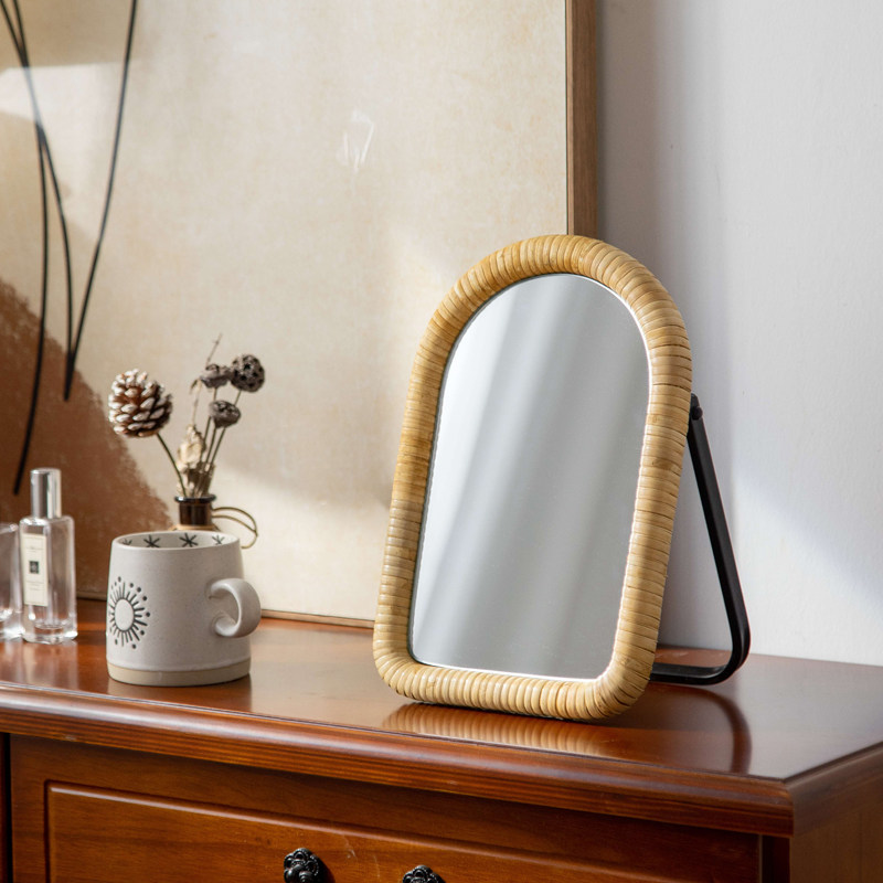 Meja rias rotan dengan cermin  - Rattan Mirror Round ulasan dan harga
